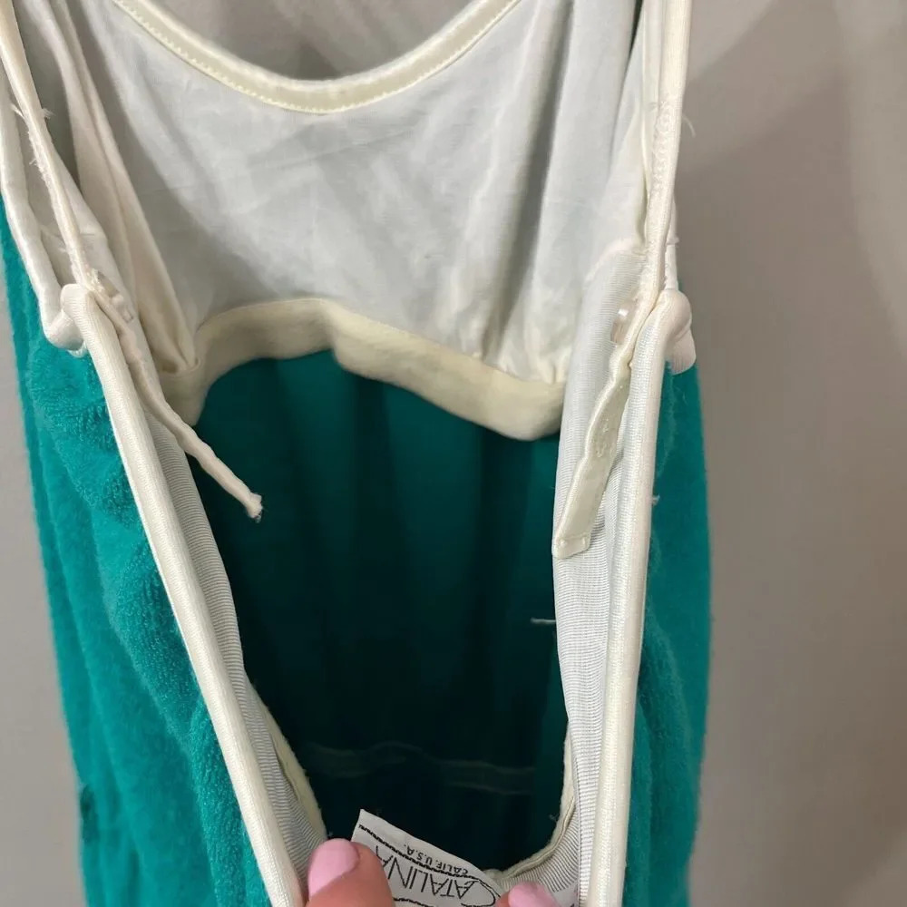 Vtg 90sCatalina Womens Green Terrycloth Romper Medium Sleeveless Spaghetti Strap - Picture 5 of 7